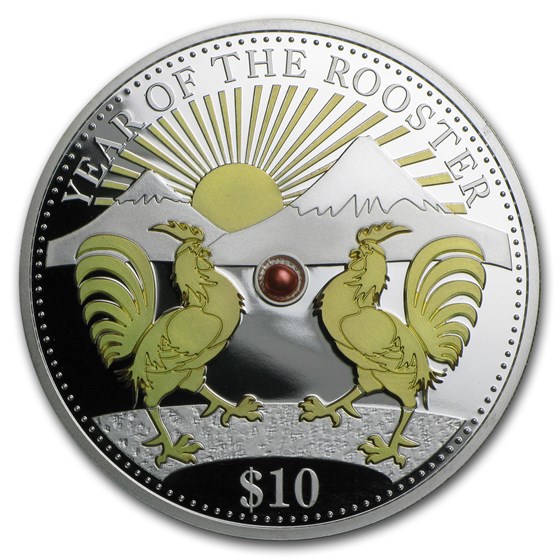 2017 Fiji 1 oz Silver Year of the Rooster (Gold Gilded w/Pearl) 2017 Fiji 1 oz Silver Year of the Rooster (Gold Gilded w/Pearl)
